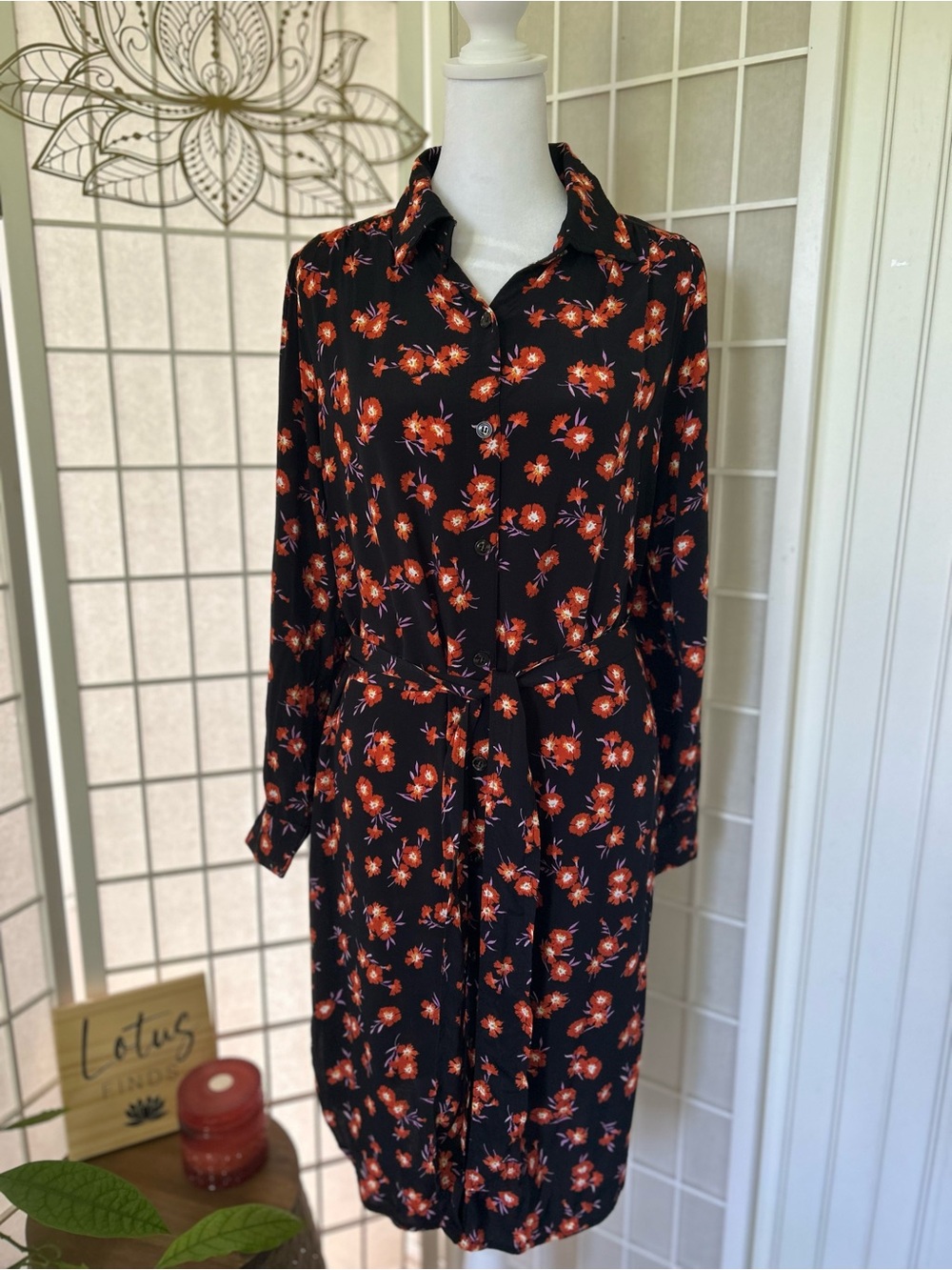 Ann Taylor Petite Floral Button-Down Belted Dress MP